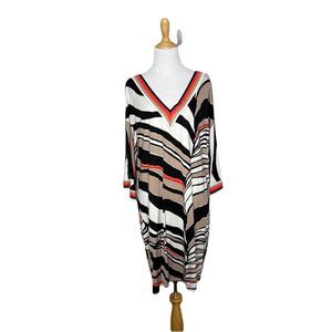 Trina Turk Beige Black White Slip On Lunar Caftan Dress  Size Large Womens